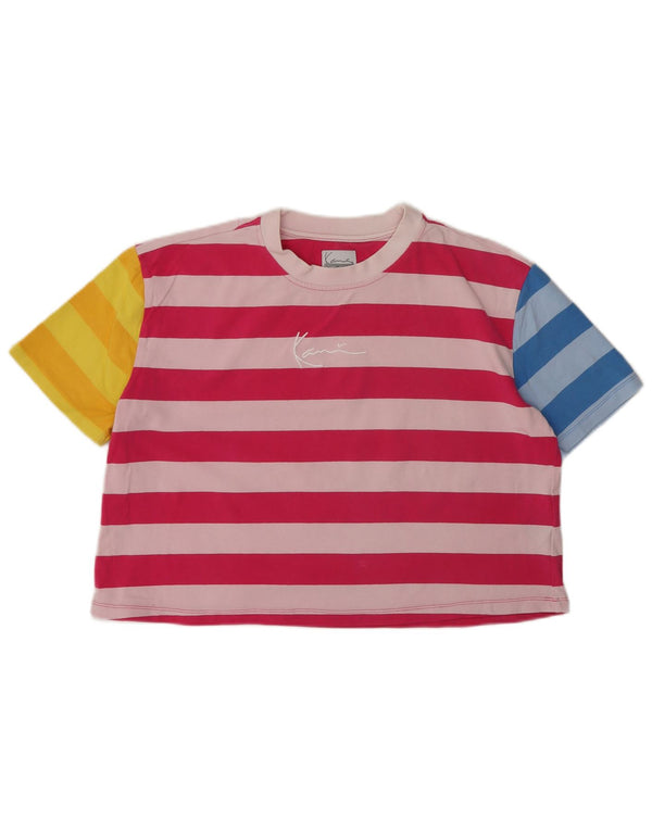 Karl Kani Camiseta corta con gráfico para mujer Top UK 10 Small Multicolor Rayas