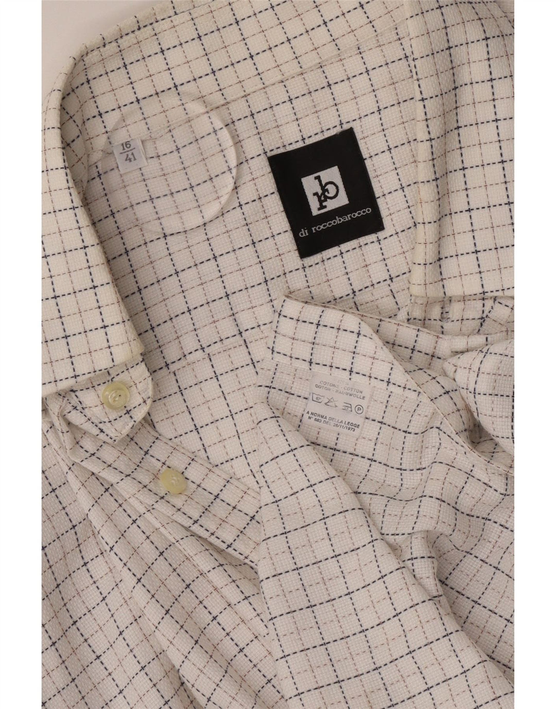 ROCCOBAROCCO Camisa para hombre Talla 41 16 Algodón a cuadros blanco grande