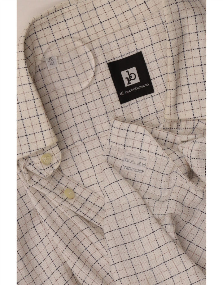 ROCCOBAROCCO Camisa para hombre Talla 41 16 Algodón a cuadros blanco grande