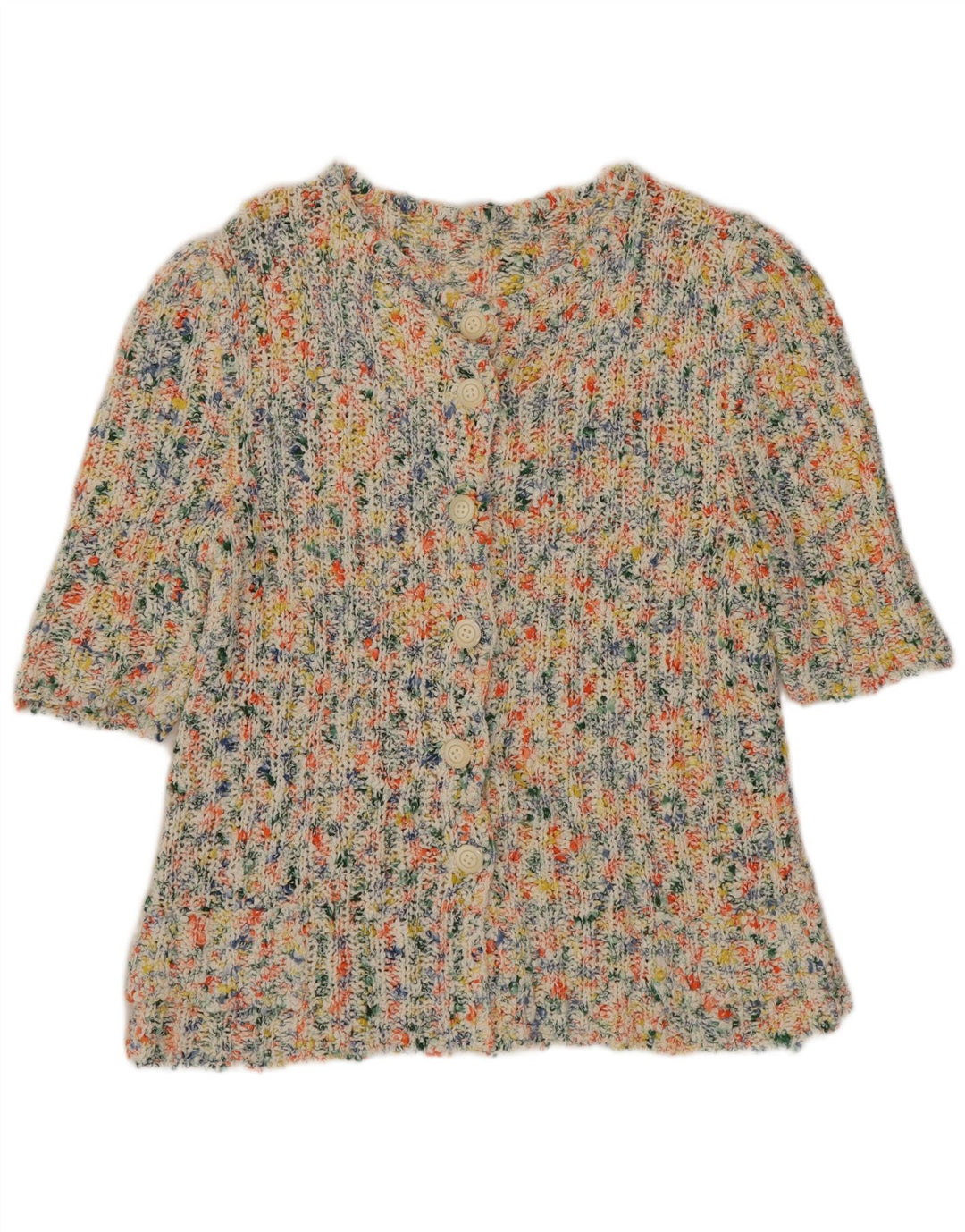 Vintage mujer manga corta Cardigan suéter Reino Unido 8 pequeño multicolor