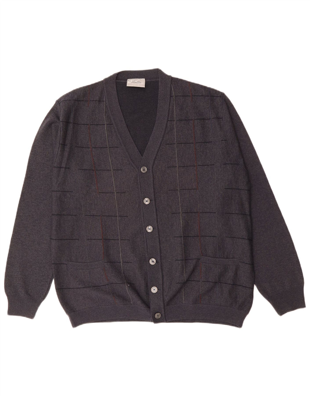 RODES Suéter tipo cárdigan para hombre de lana a cuadros gris grande