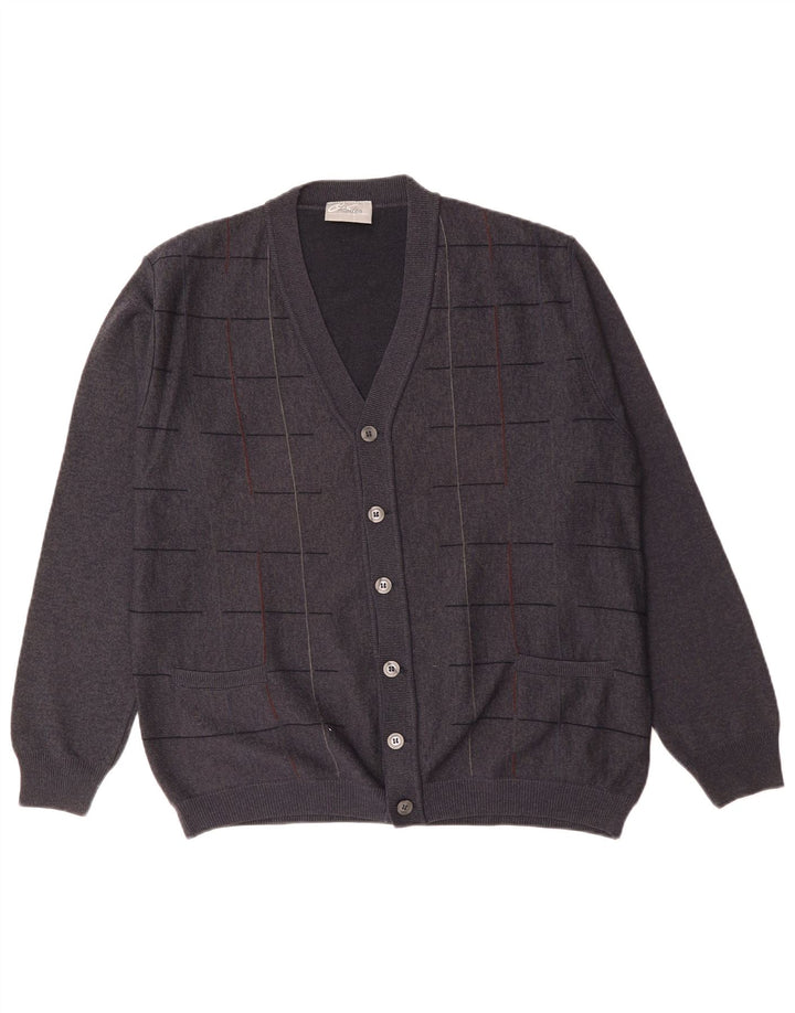 RODES Suéter tipo cárdigan para hombre de lana a cuadros gris grande