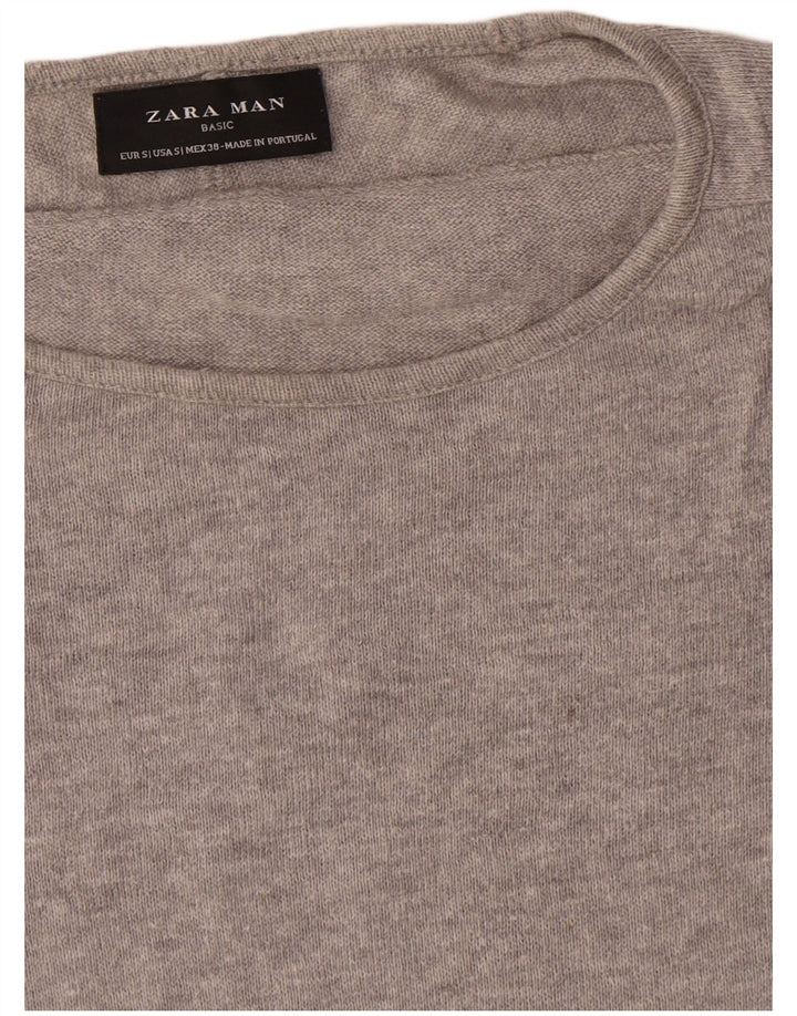 Zara Hombre Jersey Con Cuello Barco Jersey Pequeño Gris Moteado
