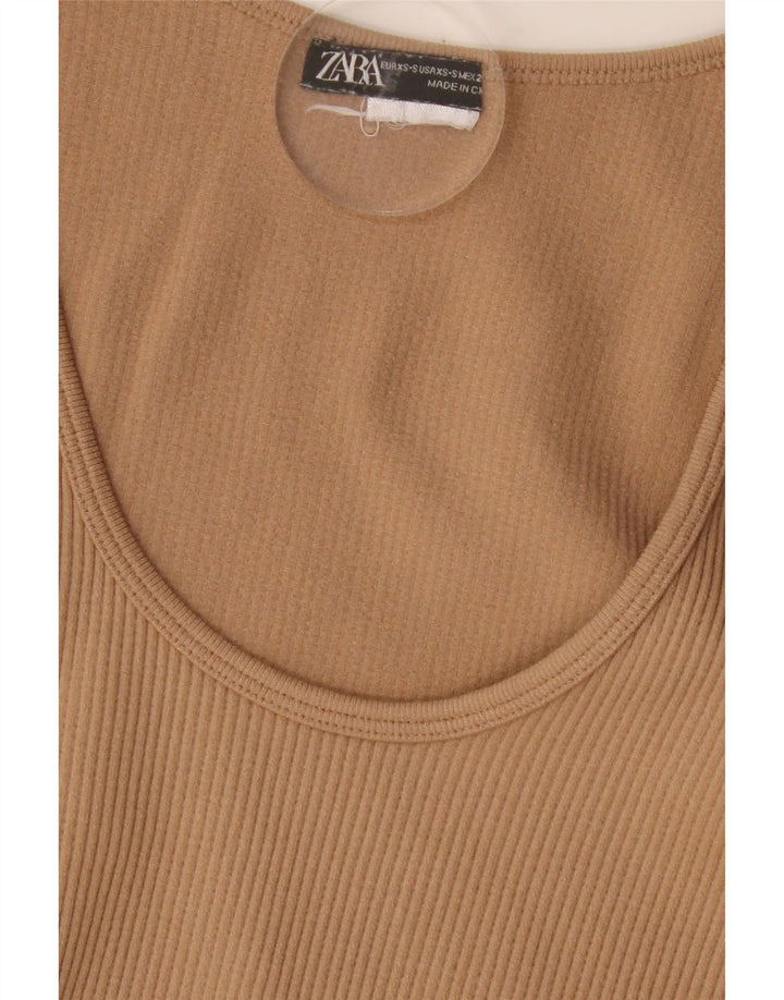 ZARA Womens Crop Top Long Sleeve UK 4 XS Brown Vintage Zara and Second-Hand Zara from Messina Hembry 