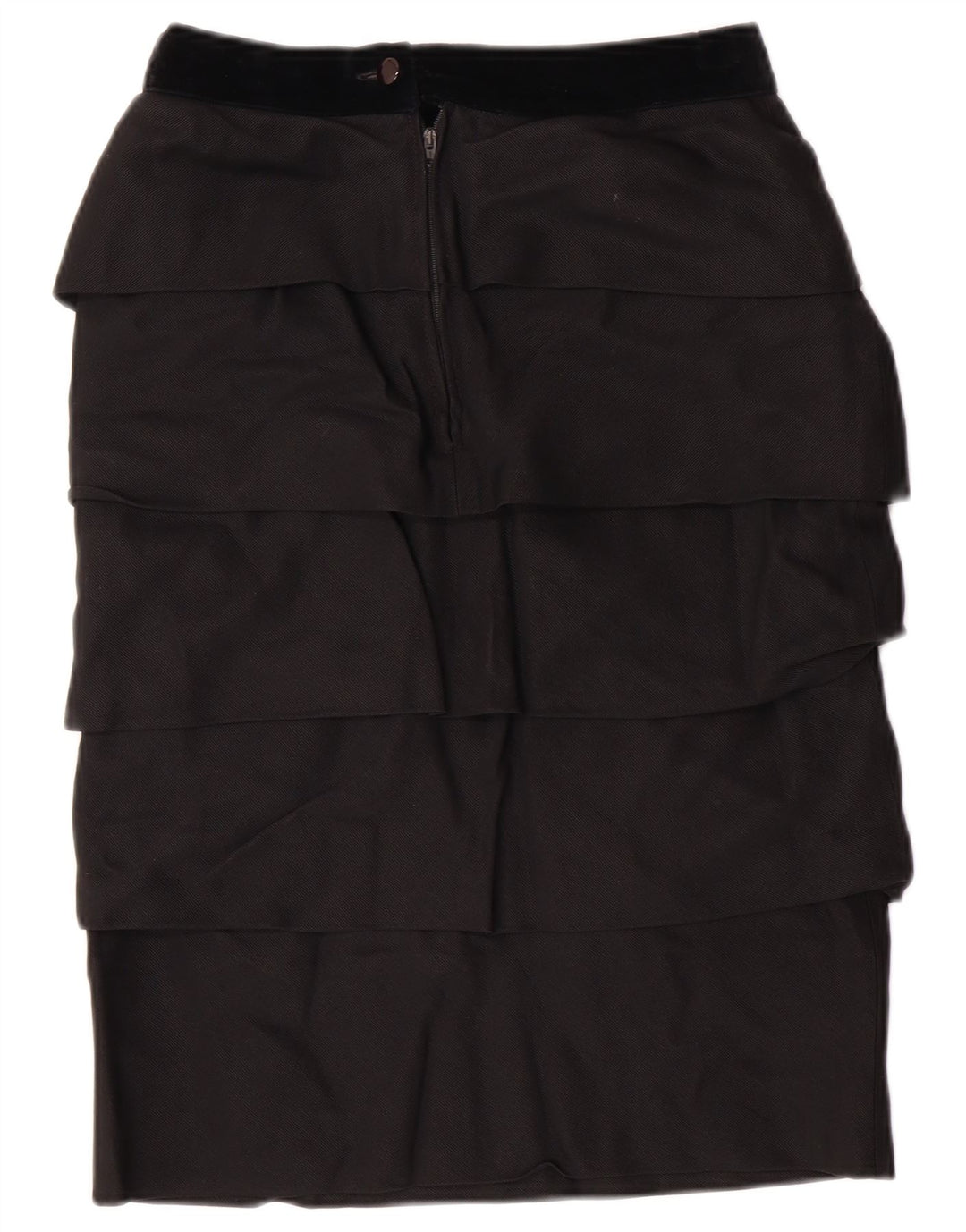 VINTAGE Falda escalonada de cintura alta para mujer IT 42 Mediana W26 Viscosa negra