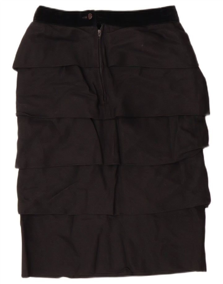 VINTAGE Falda escalonada de cintura alta para mujer IT 42 Mediana W26 Viscosa negra