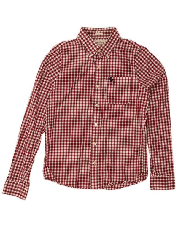 Abercrombie & Fitch Camisa ajustada a cuadros de cuadros a cuadros rojos medianos para hombre