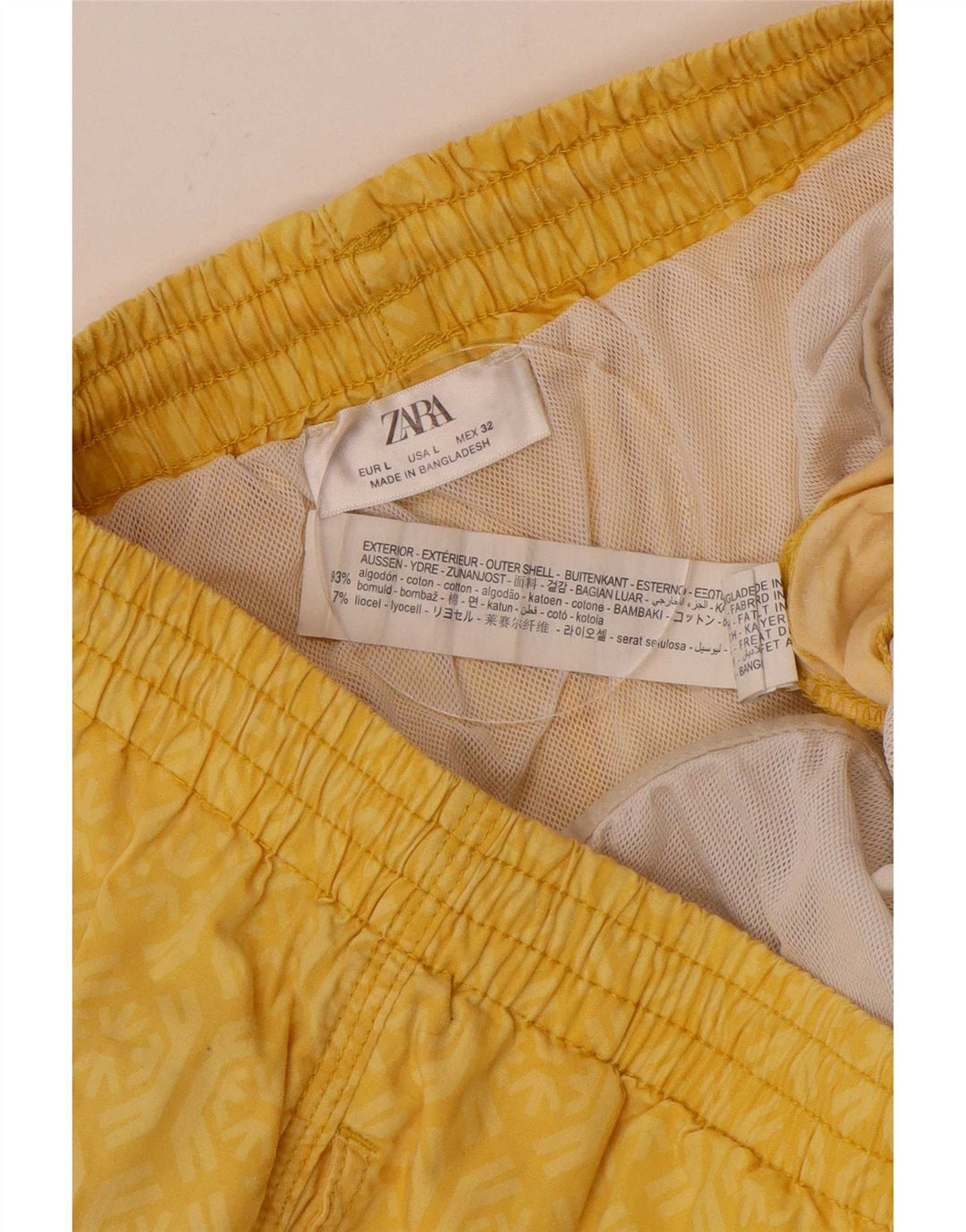 Zara Bañador con estampado abstracto para hombre, talla grande W32, algodón amarillo