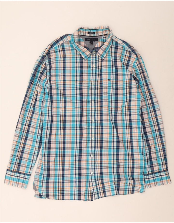 Tommy Hilfiger Camisa alta para hombre 2XL Algodón a cuadros azules