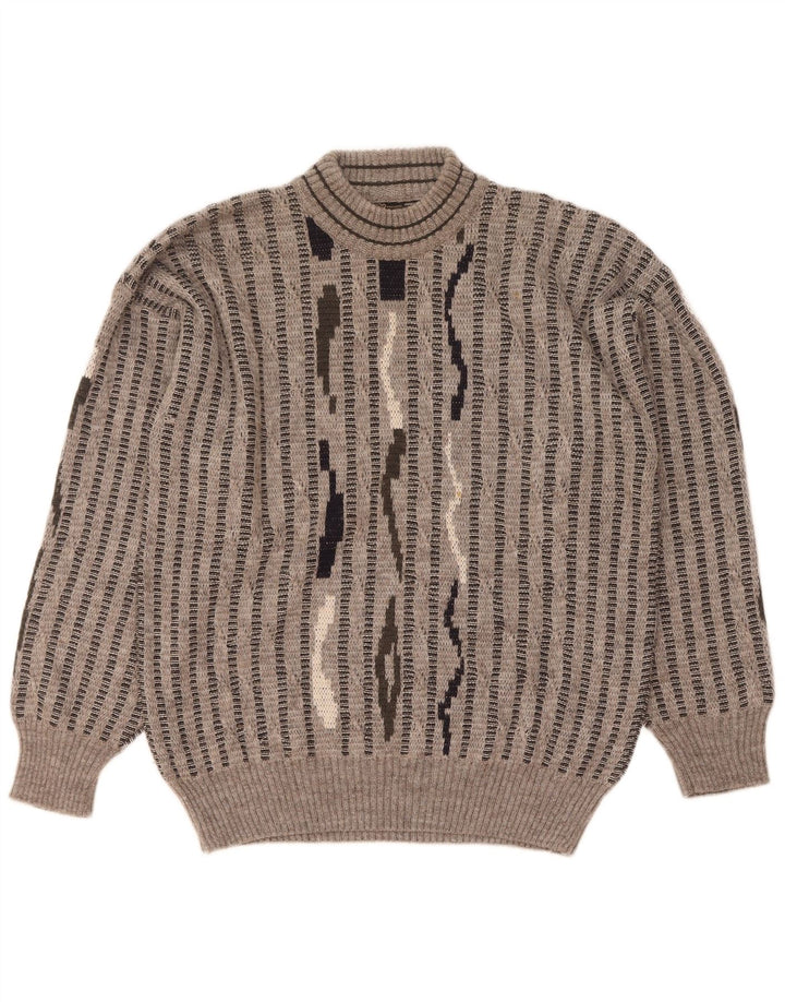 Mapier Hombre Jersey Con Cuello Alto De Lana A Rayas Gris Medio