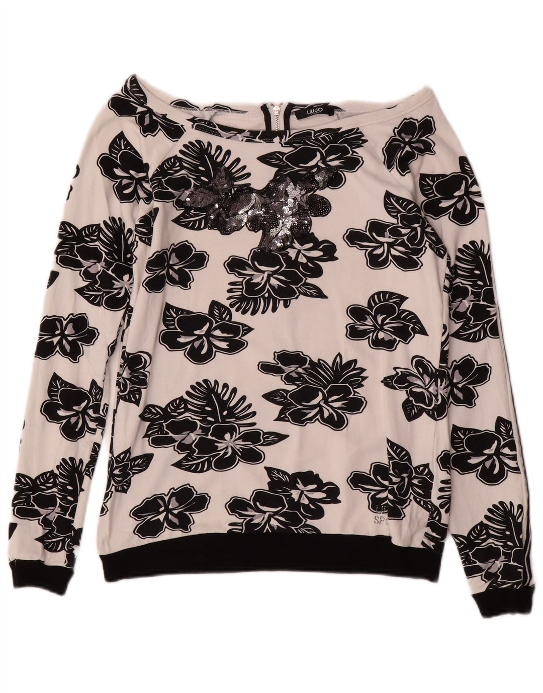 LIU JO Sudadera para mujer Jumper UK 10 Small White Floral Viscosa