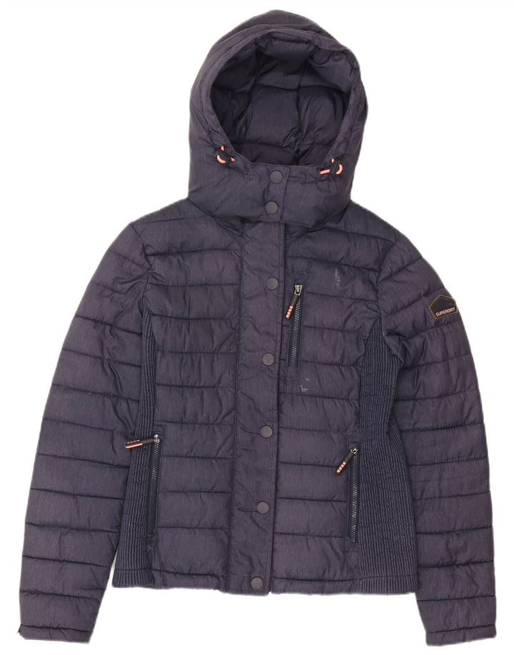 Superdry Chaqueta Acolchada Con Capucha Para Mujer UK 44 Grande Poliéster Azul Marino