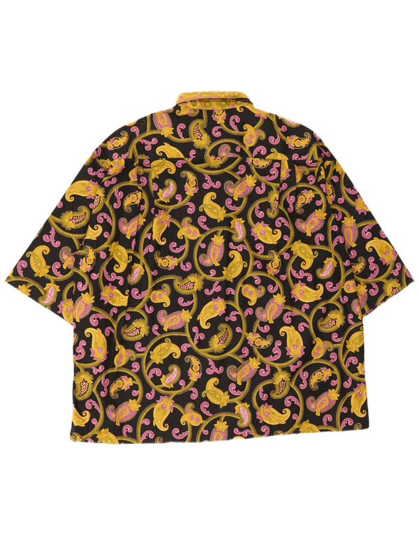 Vintage hombres camisa de manga corta XL negro Paisley algodón