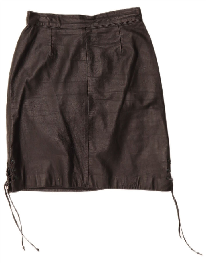 VINTAGE Falda de cuero para mujer EU 34 XS W24 Cuero negro