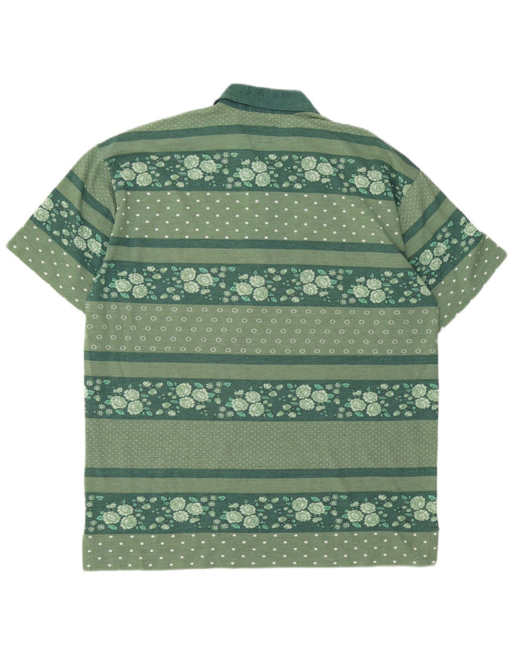 BENETTON Mens Polo Shirt Large Green Floral