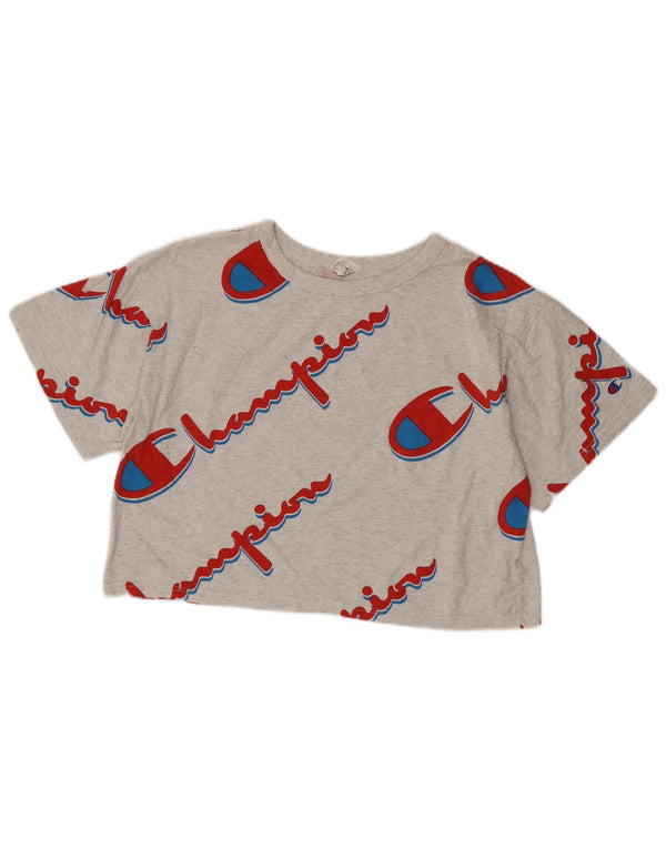 CHAMPION Camiseta corta con gráfico de tejido inverso para mujer UK 40 Grande Gris