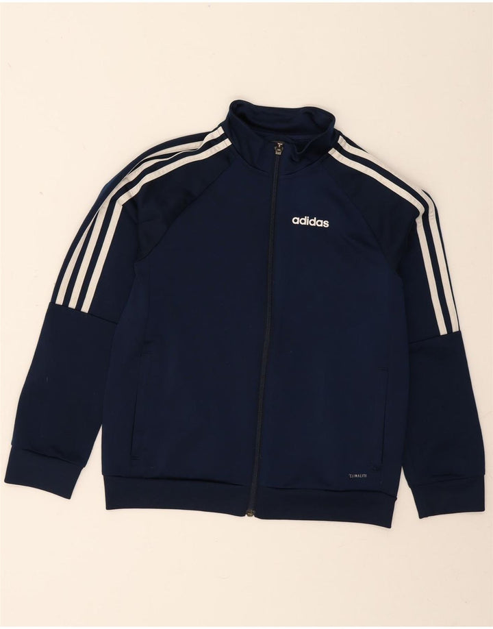 ADIDAS Boys Climalite Tracksuit Top Jacket 9-10 Years Navy Blue Polyester