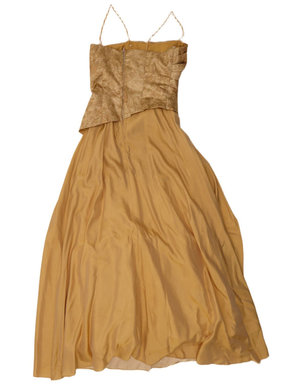 Yve London Vestido largo sin mangas para mujer UK 8 Small Gold Floral