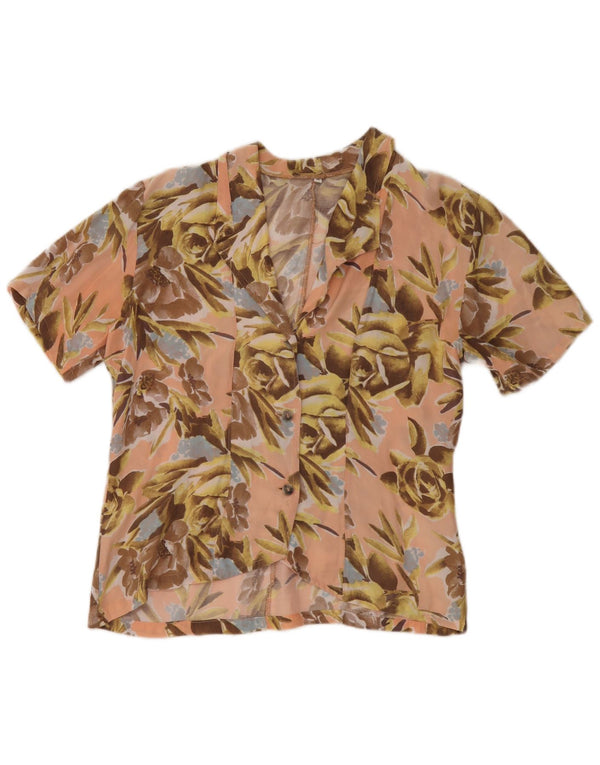 Vintage mujer camisa de manga corta blusa Reino Unido 16 grande rosa floral