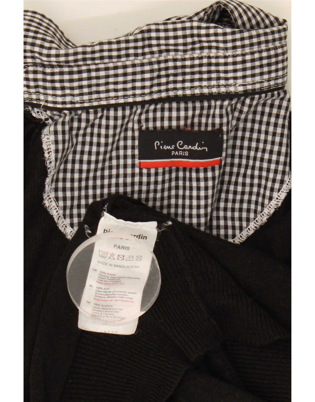 Pierre Cardin Jersey con Cuello en V para Hombre Suéter Mediano a Cuadros Negro Acrílico