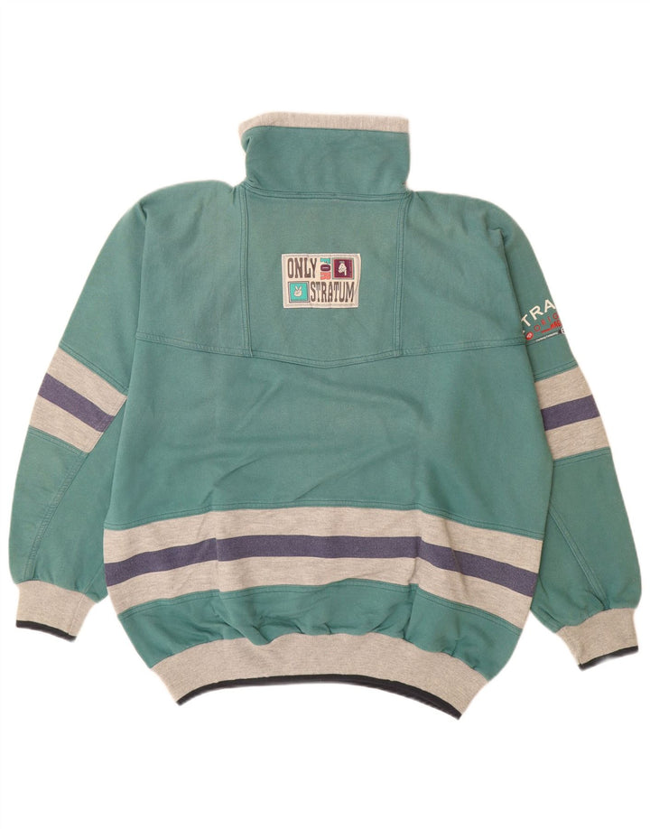 Vintage hombres sueltos ajuste gráfico sudadera jumper medio verde rayas