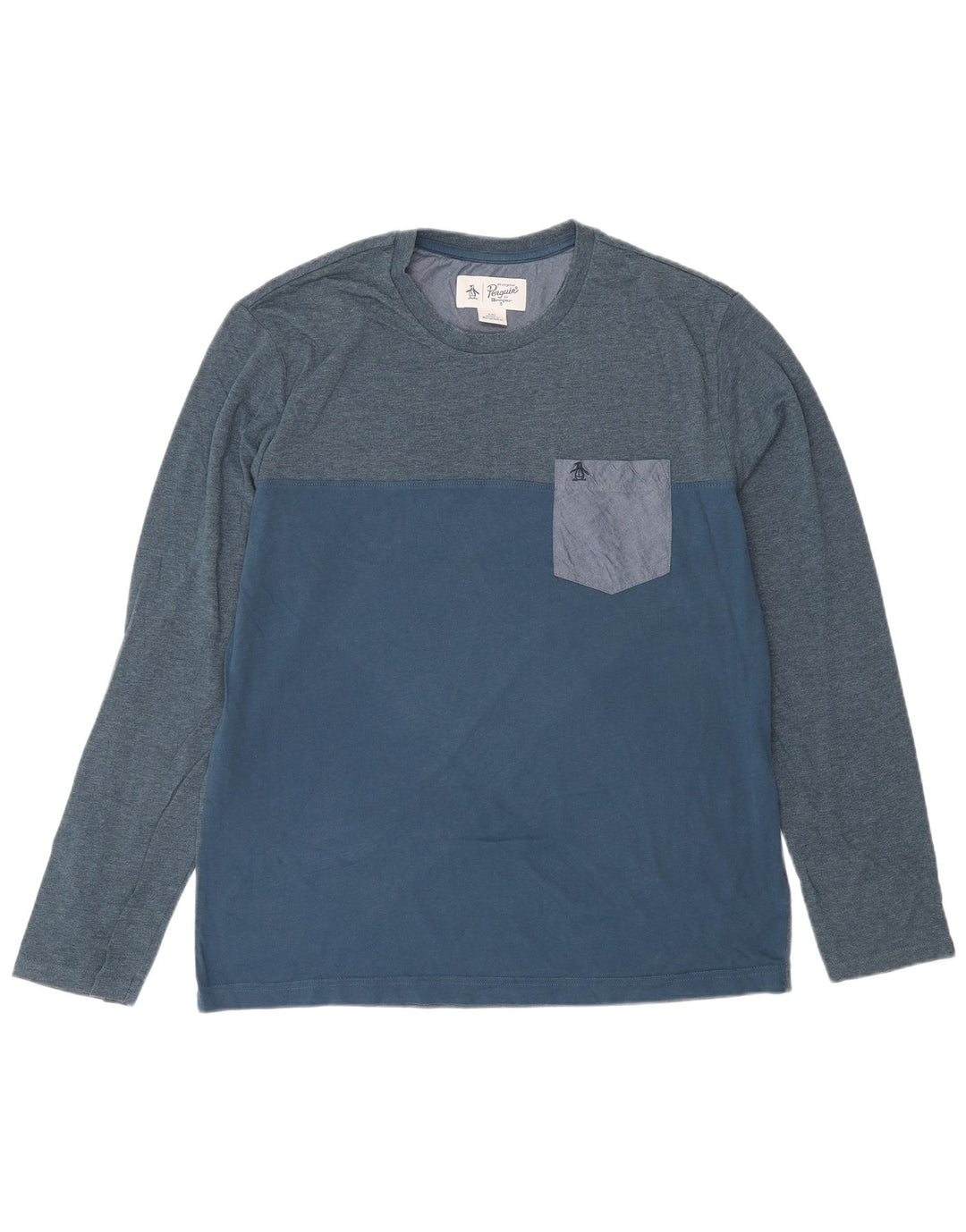 Penguin Hombre Top Manga Larga Algodón Color Block Azul Grande