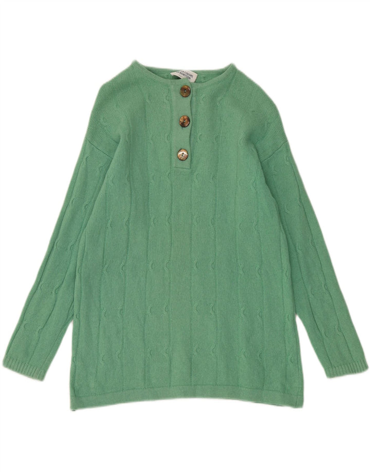 BENETTON Womens Button Neck Jumper Sweater UK 10 Small Green Wool