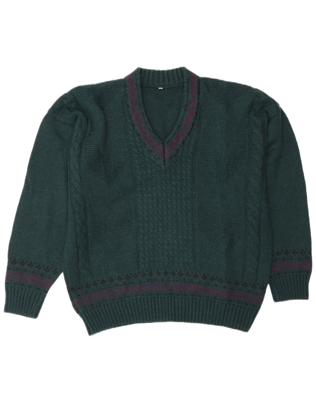 Vintage hombres V-cuello jumper suéter IT 50 lana verde medio