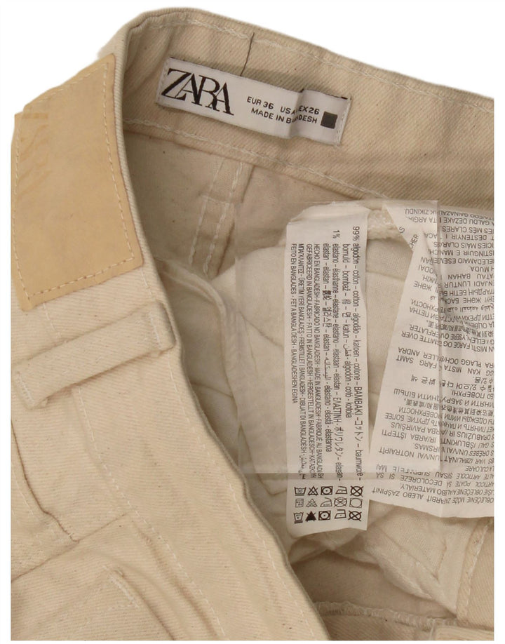 ZARA Vaqueros Rectos De Talle Alto Mujer EU 36 XS W26 L24 Algodón Beige