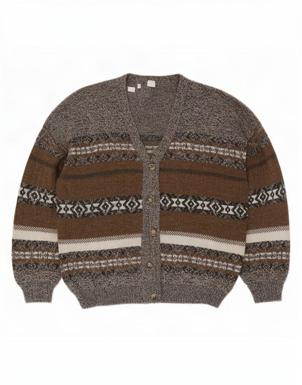 Vintage hombres Cardigan suéter XL gris Fair Isle