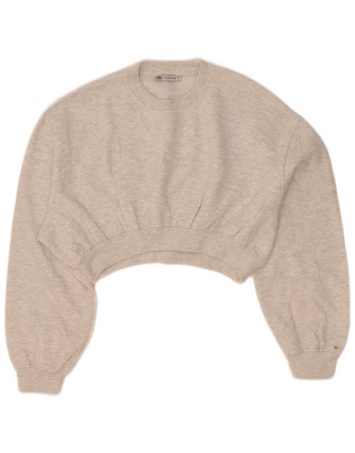Zara Mujer Crop Sudadera De Gran Tamaño Jersey UK 10 Small Gris Moteado