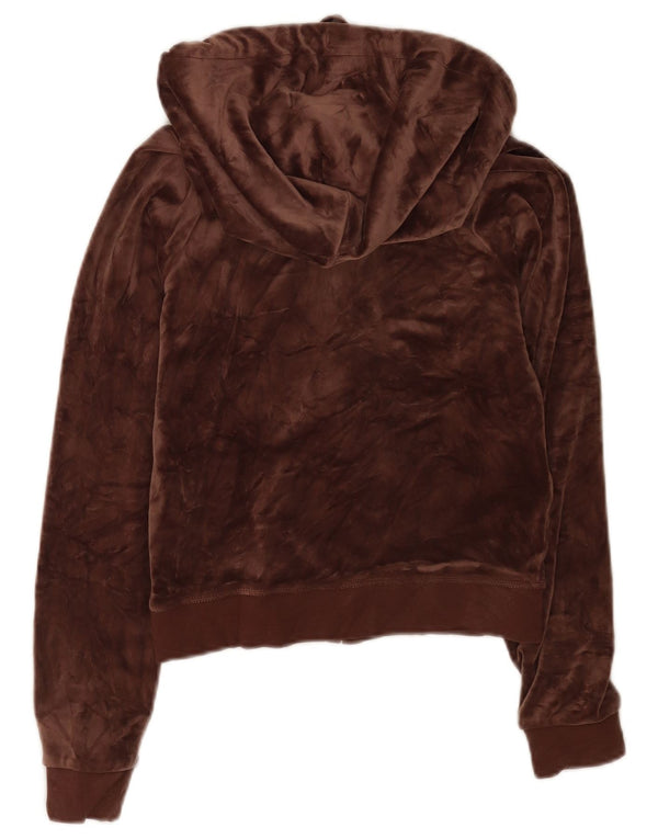 Juicy Couture Suéter con capucha y cremallera de terciopelo con gráfico corto para mujer UK 6 XS Marrón