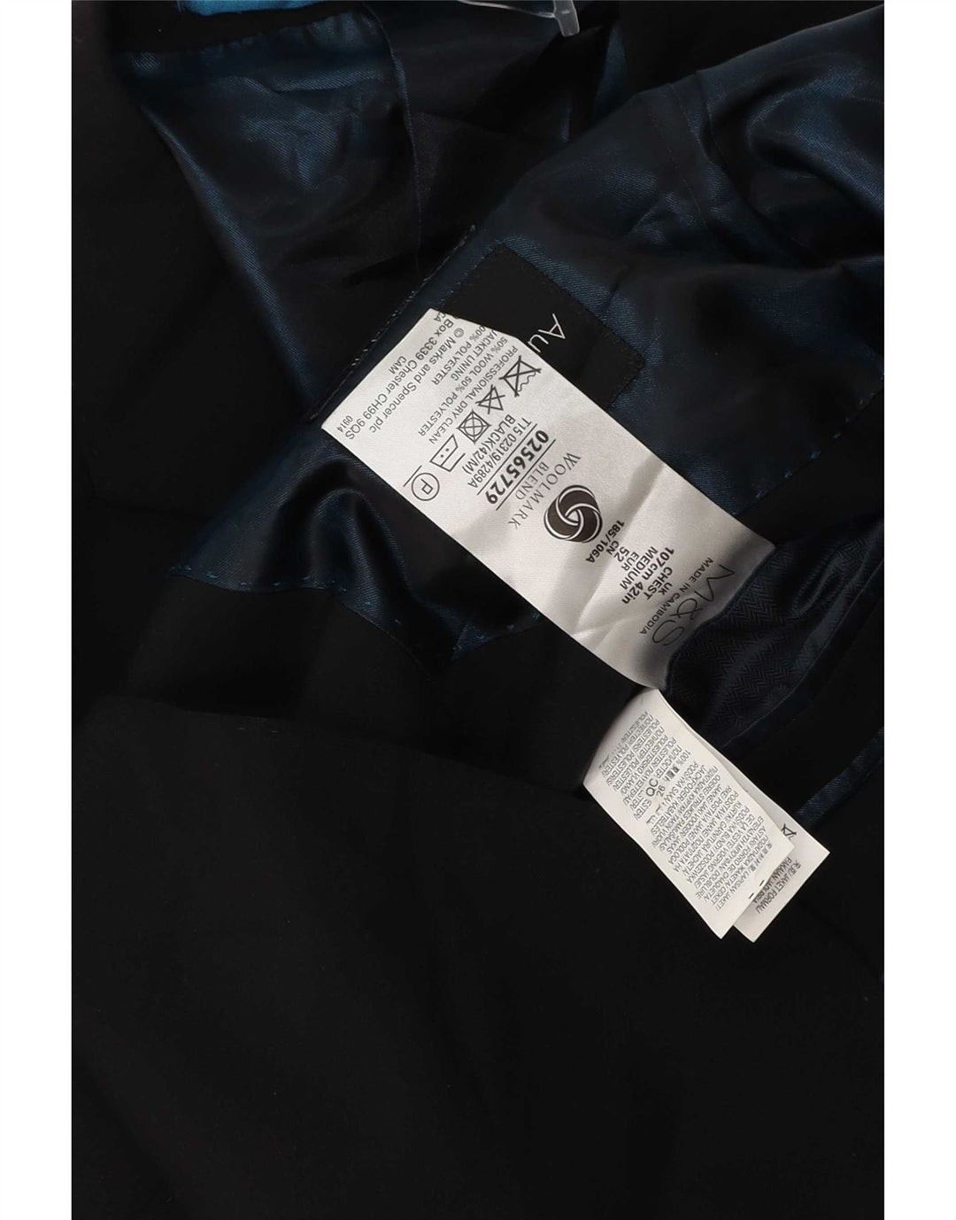Marks & Spencer Chaqueta tipo blazer con 2 botones para hombre, talla 42, talla grande, lana negra