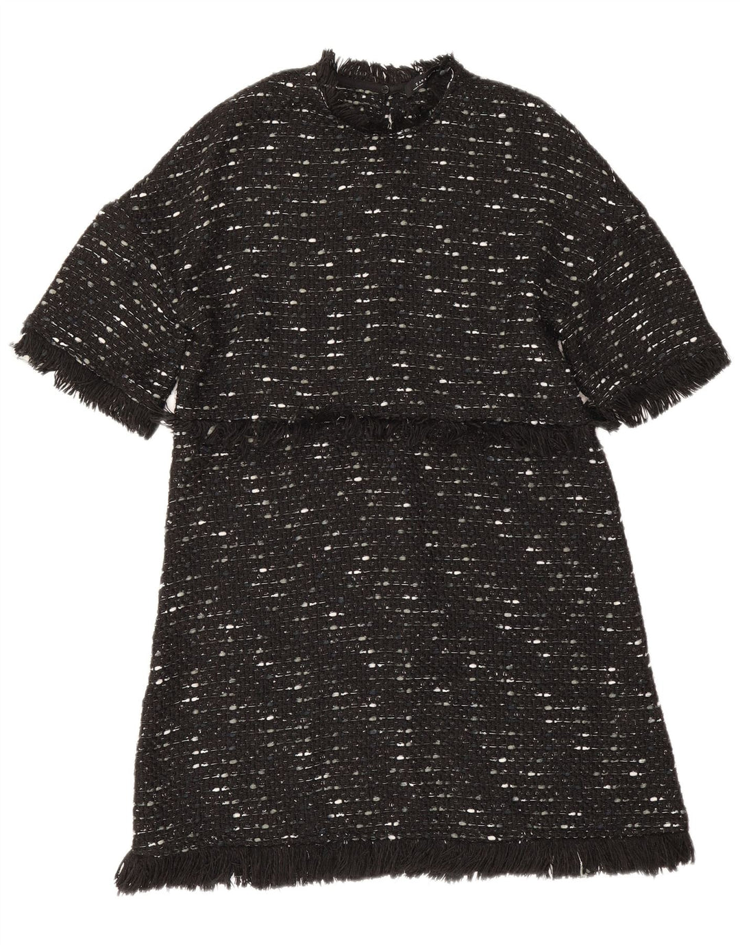 Zara Vestido Acampanado para Mujer UK 40 Mediano Poliéster Moteado Negro