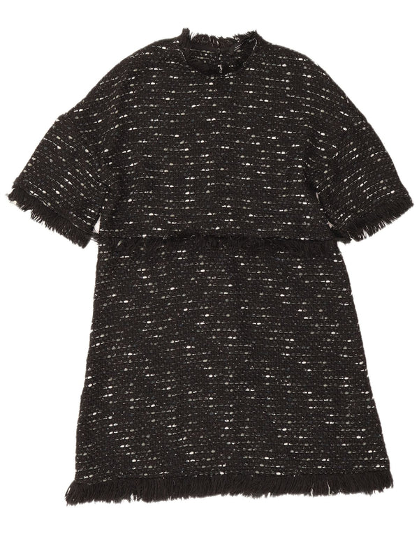 Zara Vestido Acampanado para Mujer UK 40 Mediano Poliéster Moteado Negro