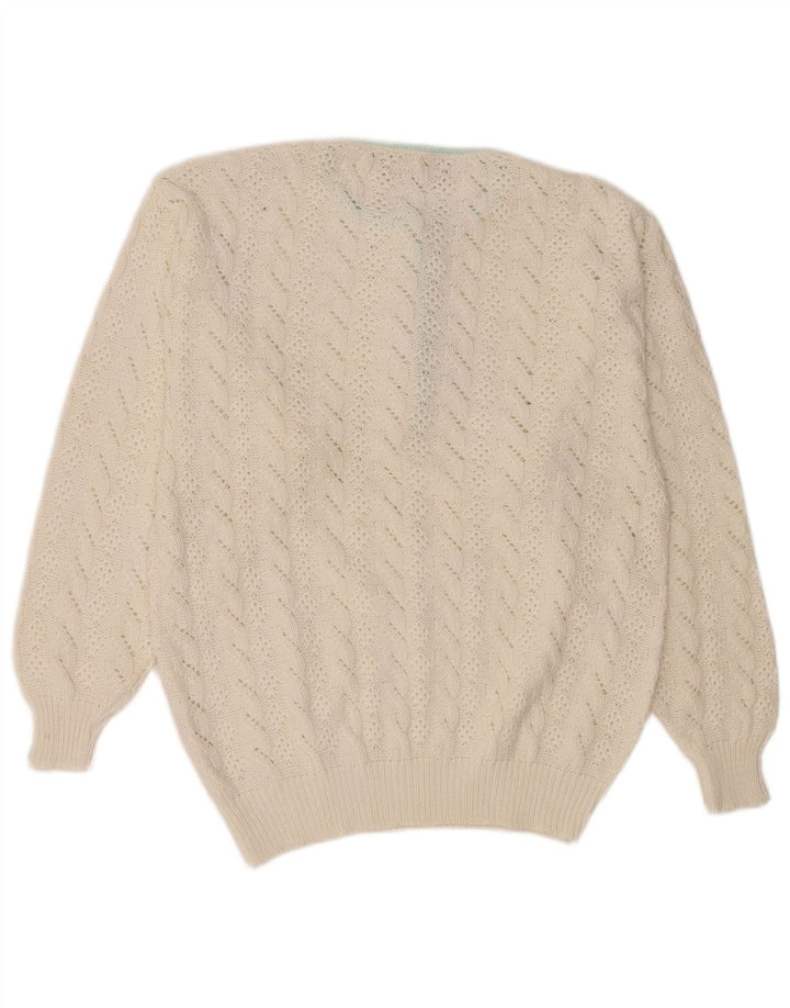 VINTAGE Jersey de cuello redondo para mujer IT 46 Algodón blanco grande
