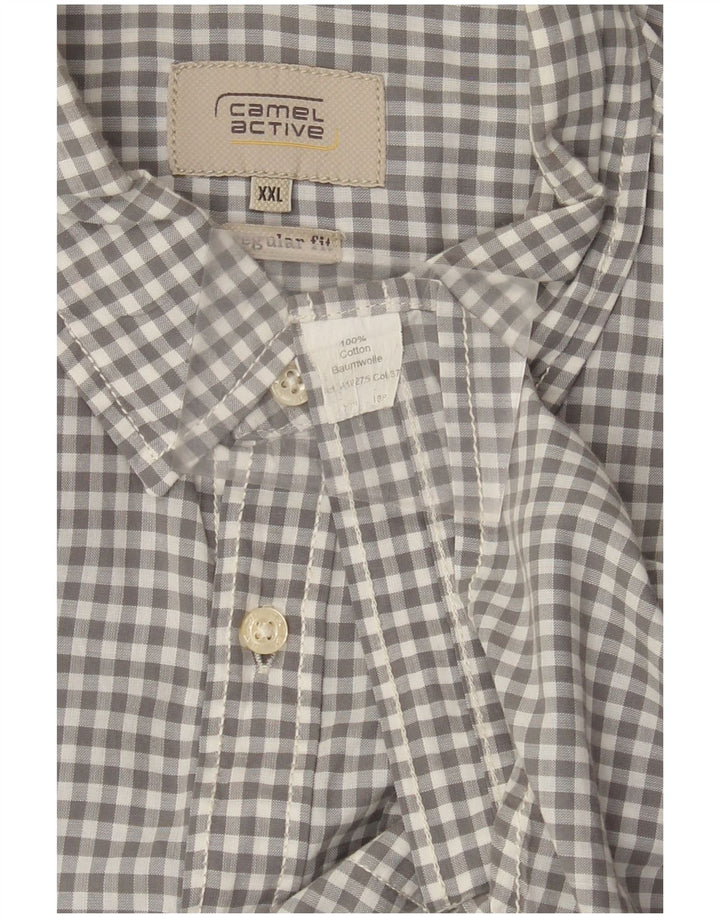 Camisa Camel Active de manga corta para hombre, corte regular, talla 2XL, algodón a cuadros gris