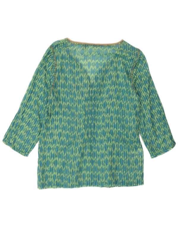 Eddie Bauer Top tipo túnica de manga 3/4 para mujer UK 6 XS Algodón Ikat verde