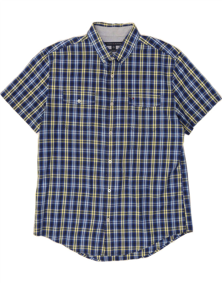 TOMMY HILFIGER Mens Custom Fit Shirt XL Blue Check Cotton Vintage Tommy Hilfiger and Second-Hand Tommy Hilfiger from Messina Hembry 
