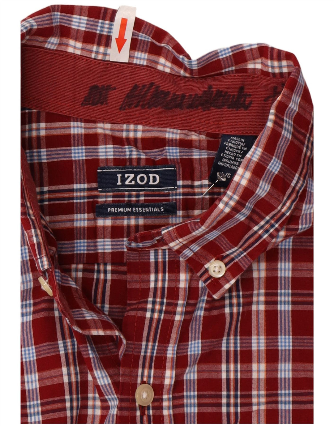 Camisa Izod Hombre Grande Cuadros Rojos Algodón