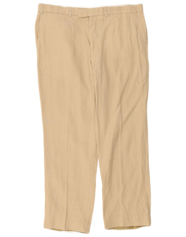 Marks & Spencer Pantalón de traje recto para hombre W38 L31 Lino beige