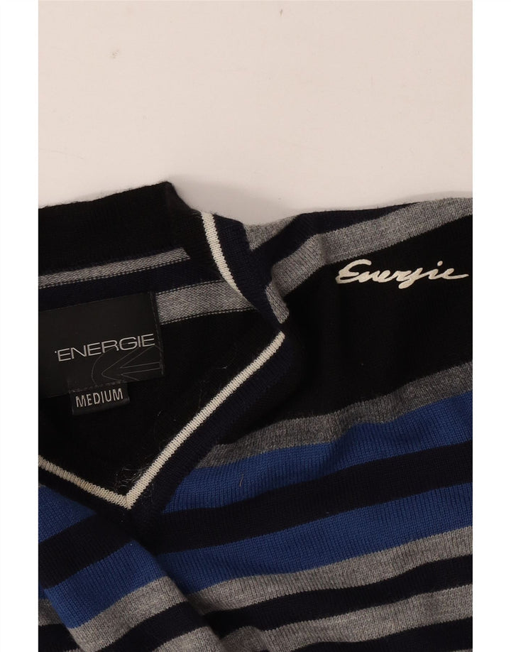 Energie Jersey con cuello en V para hombre, talla mediana, multicolor, a rayas
