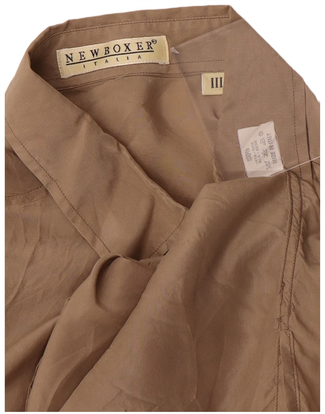 Vintage hombres camisa de manga corta grande seda marrón