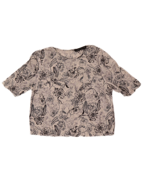 Zara Mujer Blusa Corta Top UK 6 XS Blanco Floral