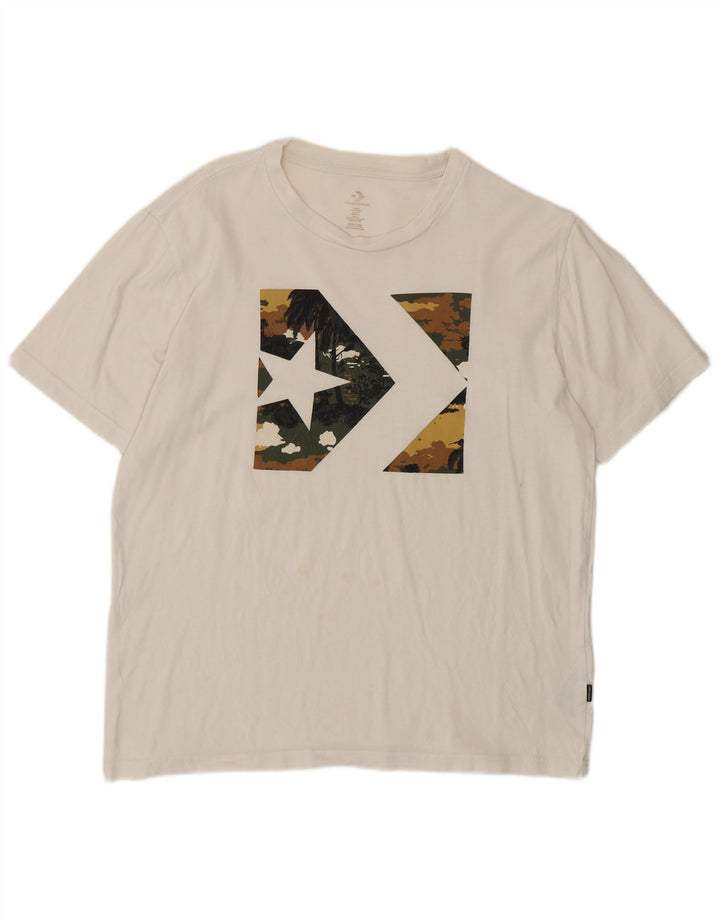 Camiseta con gráfico Converse para hombre Top mediano de algodón blanco