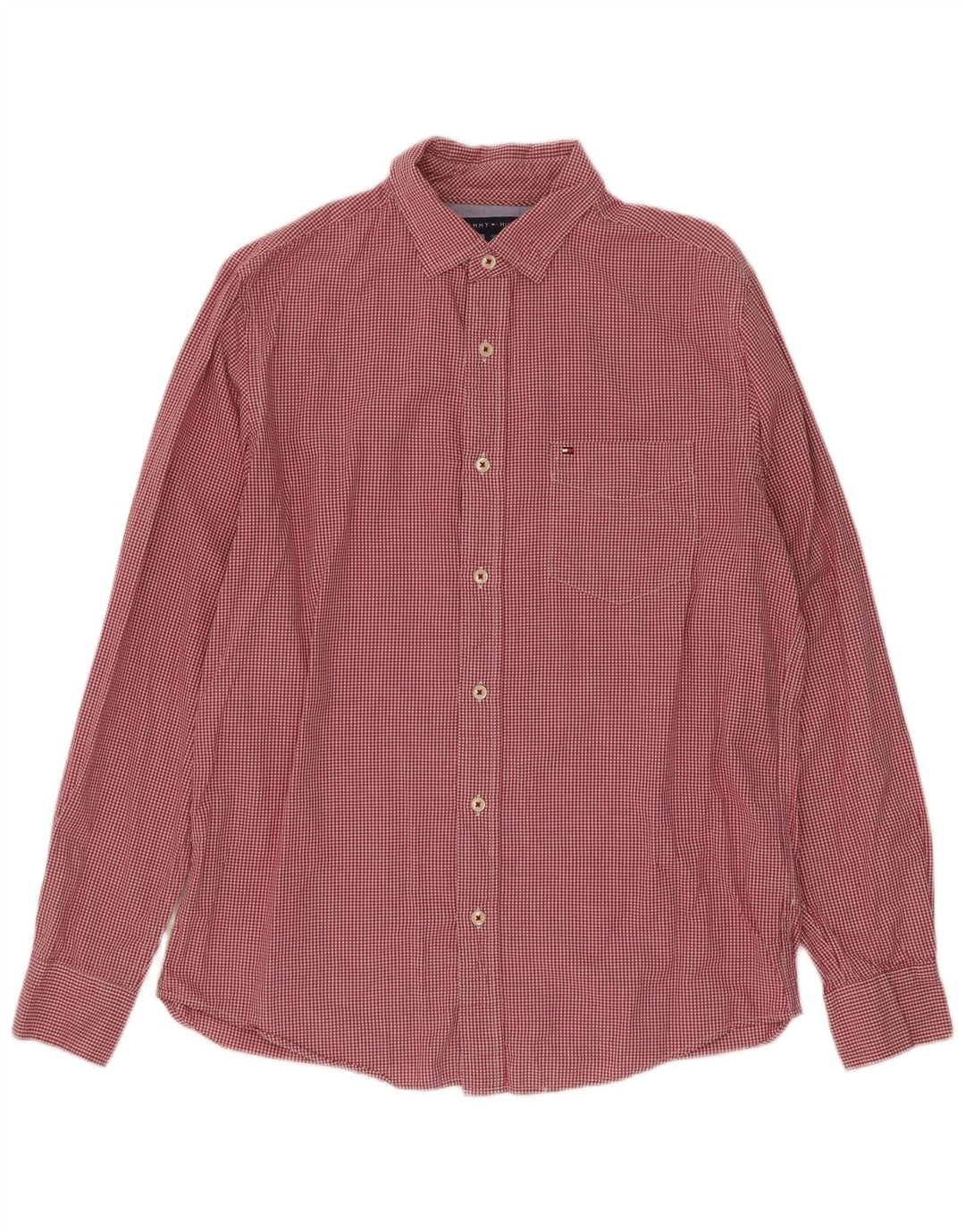Tommy Hilfiger Camisa de corte clásico para hombre de algodón a cuadros rojo pequeño
