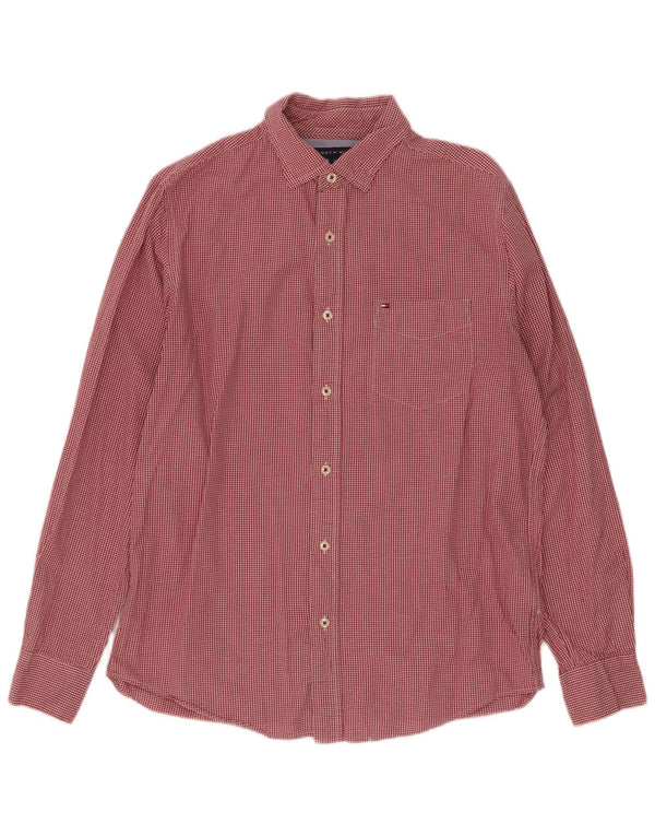 Tommy Hilfiger Camisa de corte clásico para hombre de algodón a cuadros rojo pequeño