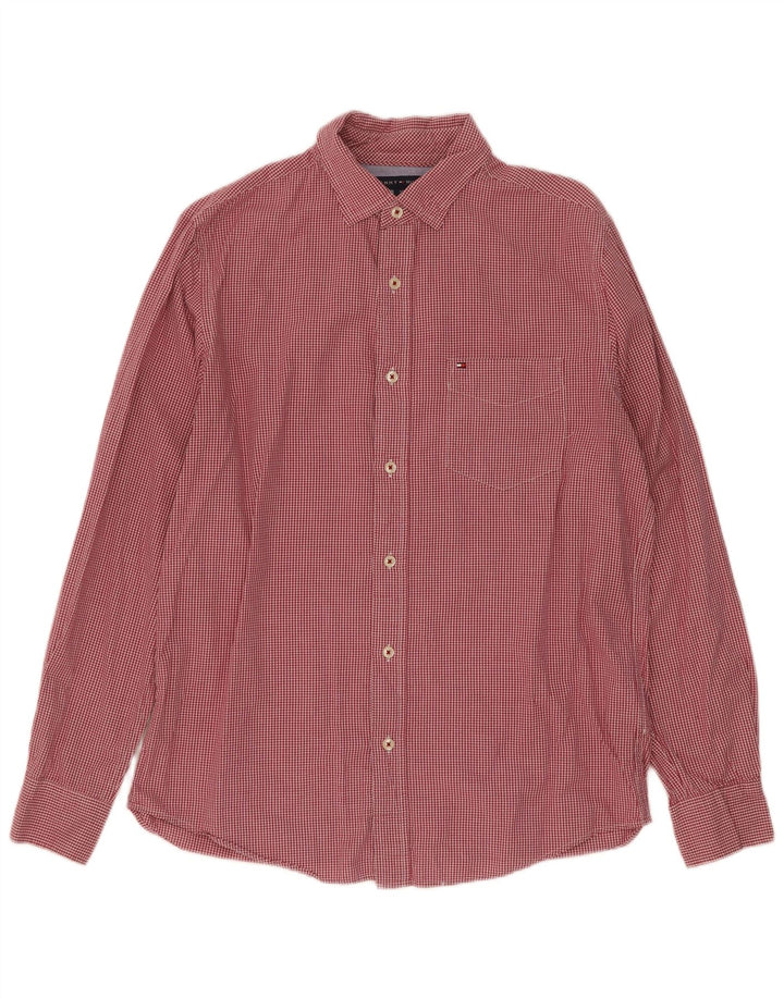 Tommy Hilfiger Camisa de corte clásico para hombre de algodón a cuadros rojo pequeño