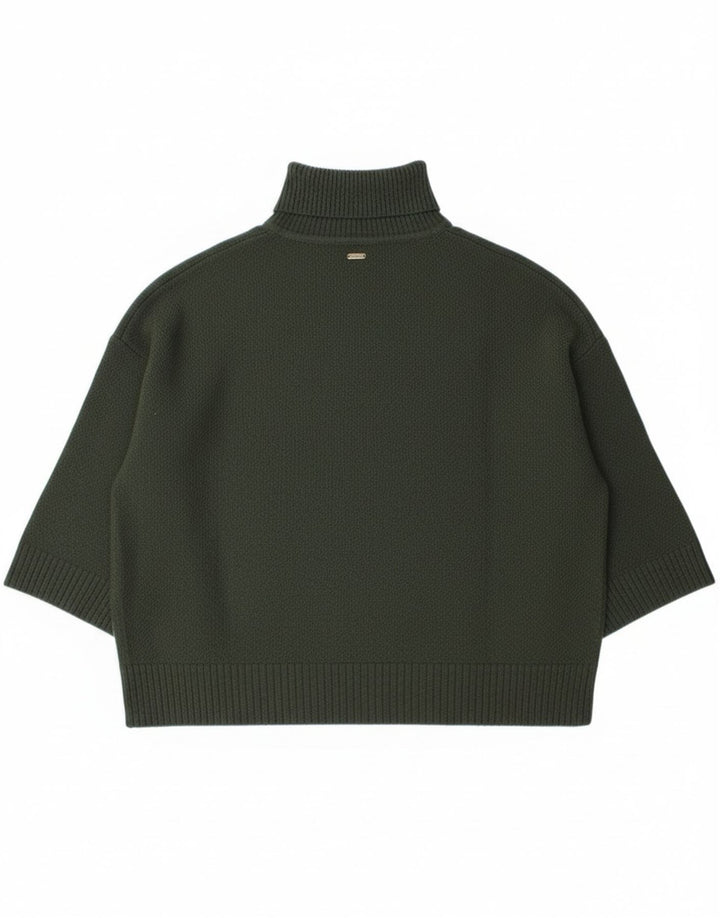 Barbour Mujer Burne Cape Roll Neck Jumper Suéter UK 40 Lana Verde Mediana