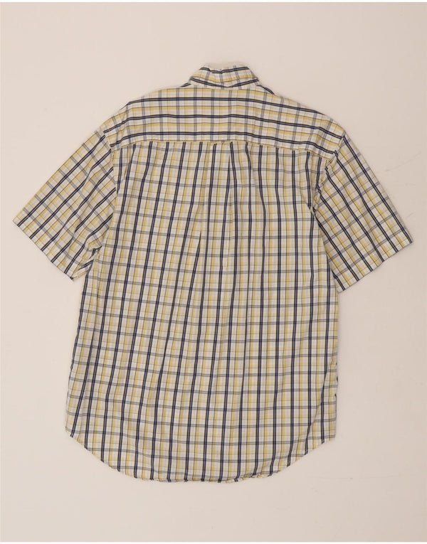 Nautica Camisa de manga corta para hombre de algodón a cuadros amarillos pequeños
